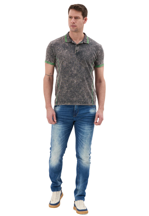 CT852 Men’s Polo T‑Shirt with Denim Look and Contrast Stitching