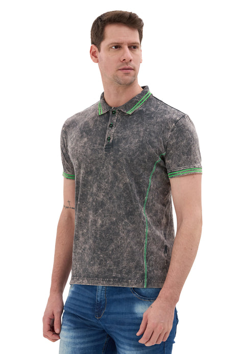CT852 Men’s Polo T‑Shirt with Denim Look and Contrast Stitching