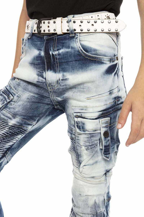 CDK103 Biker Style Cargo Pocket Boys' Jeans