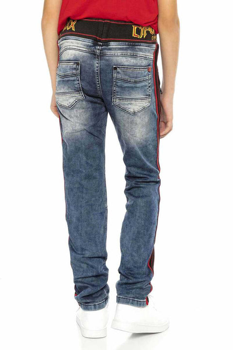 CDK106 Elastic Waist Striped Boy's Jeans