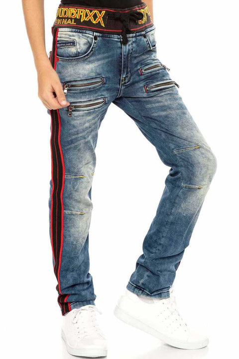 CDK106 Elastic Waist Striped Boy's Jeans