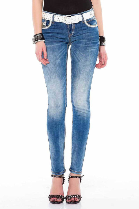 WD343 Washed Jeans with Embroidered Pockets