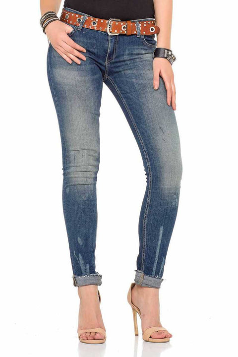 WD349 Washed Fabric Basic Women's Jean Trousers