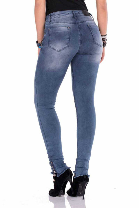WD355 Slim Fit Women's Jean Trousers with Zippered Legs