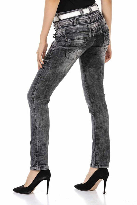 WD431 Three Layer Belt Low Waist Jeans