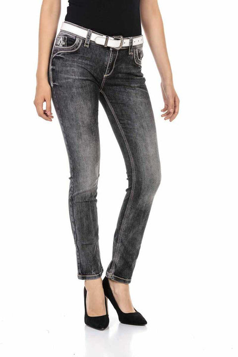 WD436 Black Women's Jeans with Pocket Embroidery Detail