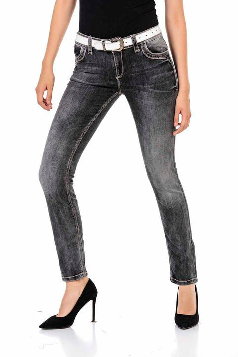 WD436 Black Women's Jeans with Pocket Embroidery Detail