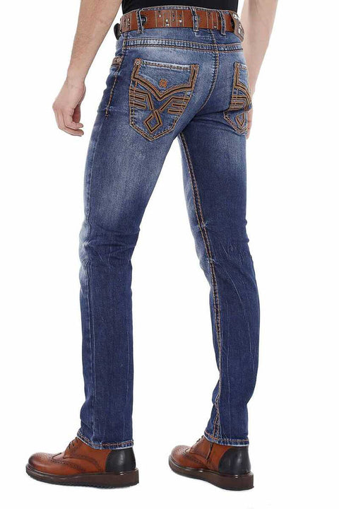 CD483 Washed Men's Jeans with Embroidered Pockets