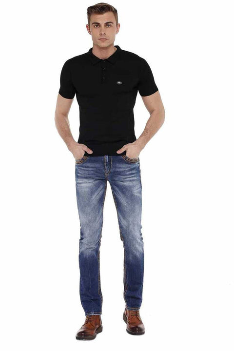 CD483 Washed Men's Jeans with Embroidered Pockets