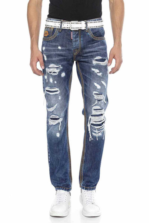 CD670 Pocket Detailed Destroyed Straight Fit Men's Jean Trousers