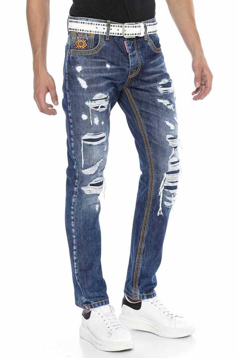 CD670 Pocket Detailed Destroyed Straight Fit Men's Jean Trousers