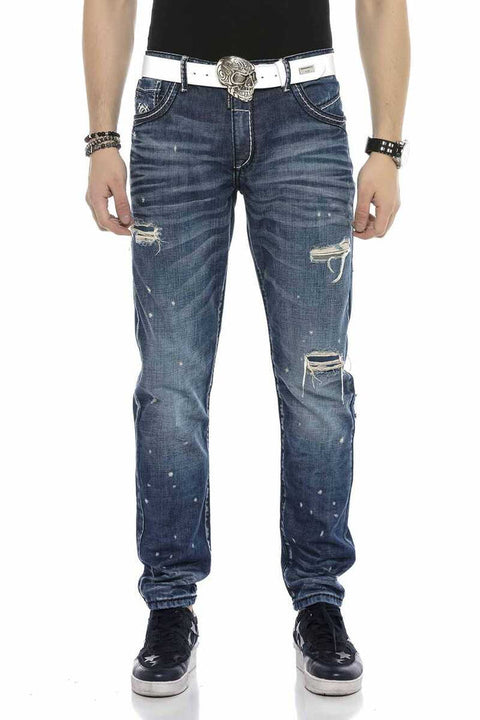 CD627 Pocket Embroidered Destroyed Ripped Men's Jean Pants