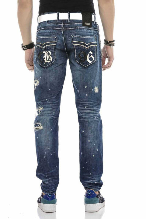 CD627 Pocket Embroidered Destroyed Ripped Men's Jean Pants