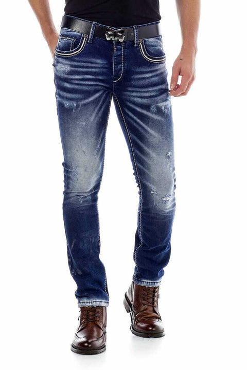 CD485 Distressed Washed Fabric Men's Jean Trousers