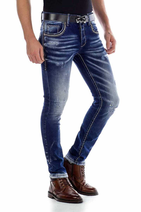 CD485 Distressed Washed Fabric Men's Jean Trousers