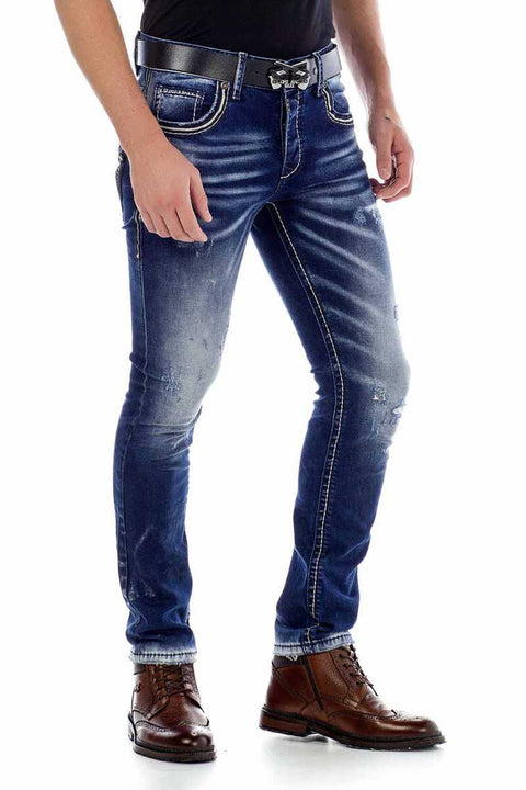 CD485 Distressed Washed Fabric Men's Jean Trousers