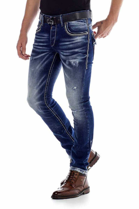 CD485 Distressed Washed Fabric Men's Jean Trousers