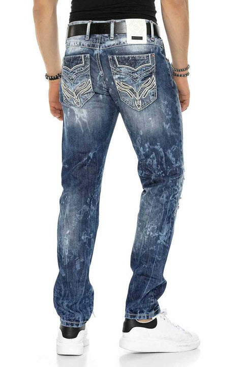 CD611 Pocket Detailed Patched Ripped Men's Jean Trousers