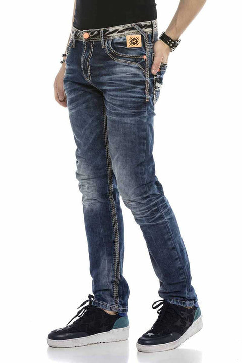CD593 Thick Stitched Jeans with Neon Label