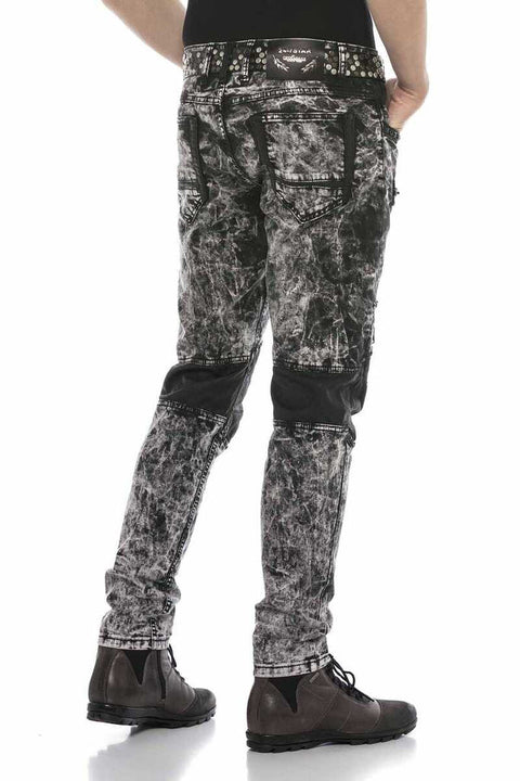 CD568 Batik Washed Leather Detailed Men's Jean Trousers