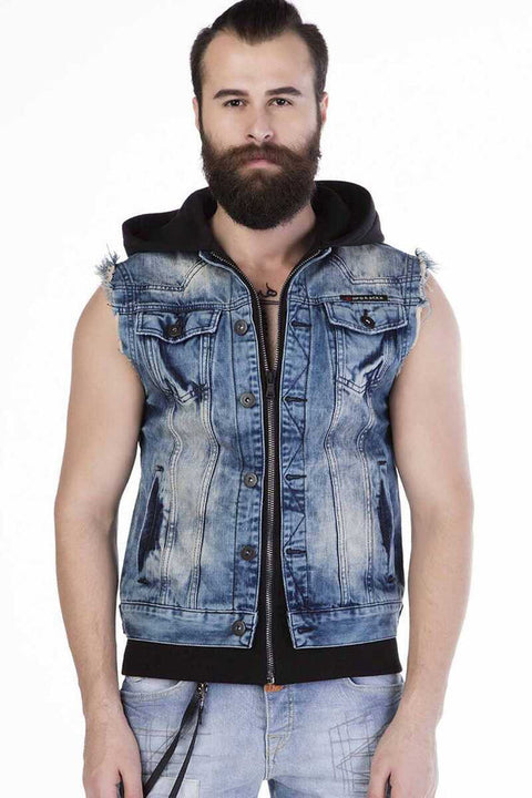 CW106 Hooded Reduced Style Denim Vest