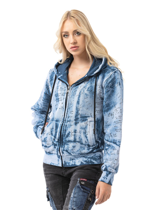 WL379 Women hooded sweatshirt jacket – zip hoodie with tie-dye pattern & back print | oversized streetwear with pockets & drawstring