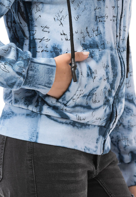 WL379 Women hooded sweatshirt jacket – zip hoodie with tie-dye pattern & back print | oversized streetwear with pockets & drawstring