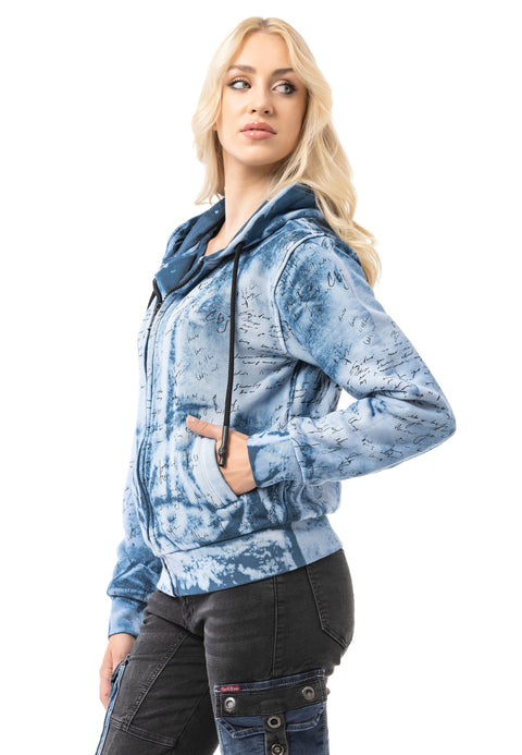 WL379 Women hooded sweatshirt jacket – zip hoodie with tie-dye pattern & back print | oversized streetwear with pockets & drawstring
