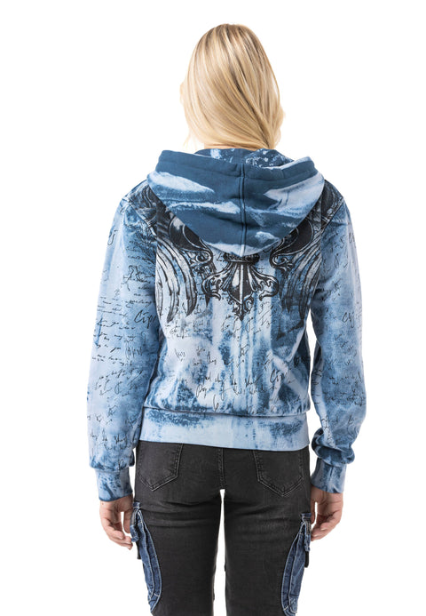 WL379 Women hooded sweatshirt jacket – zip hoodie with tie-dye pattern & back print | oversized streetwear with pockets & drawstring