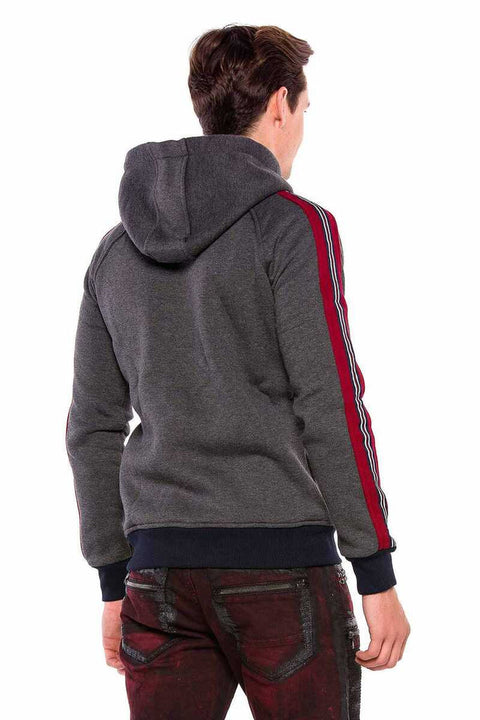 CL357 Winter Hooded Men's Sweatshirt with Striped Sleeves