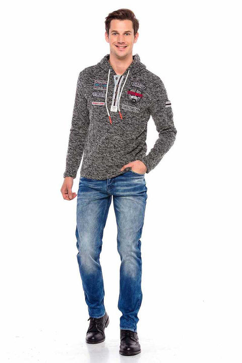 CL359 Buttoned Hooded Knitted Men's Sweatshirt