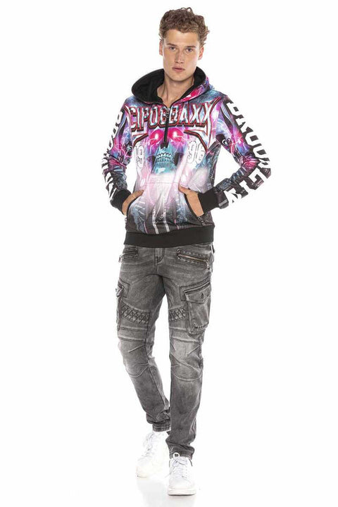 CL416 Cyber Punk Skull Printed Hooded Sweatshirt