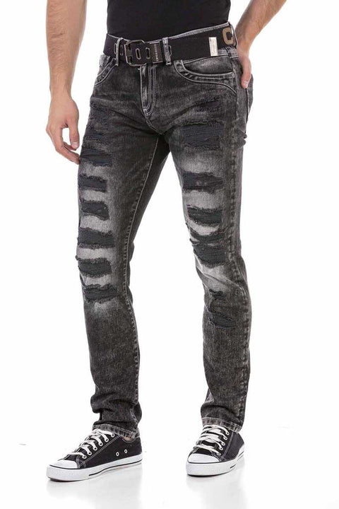 CD713 Ripped Slim Fit Men's Jean Pants with Embossed Logo