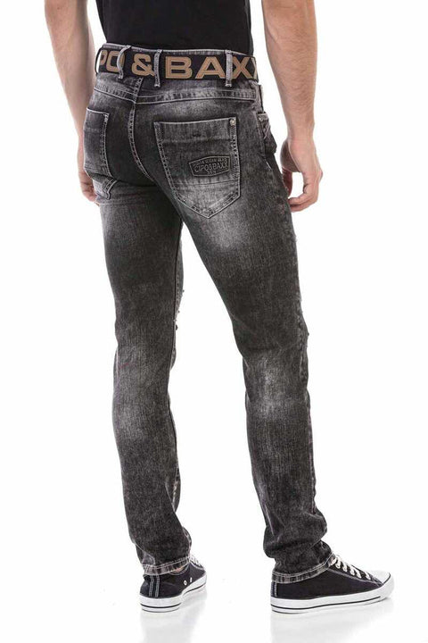 CD713 Ripped Slim Fit Men's Jean Pants with Embossed Logo