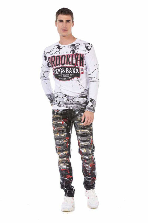 CD715 Biker Style Flashy Men's Jean Trousers