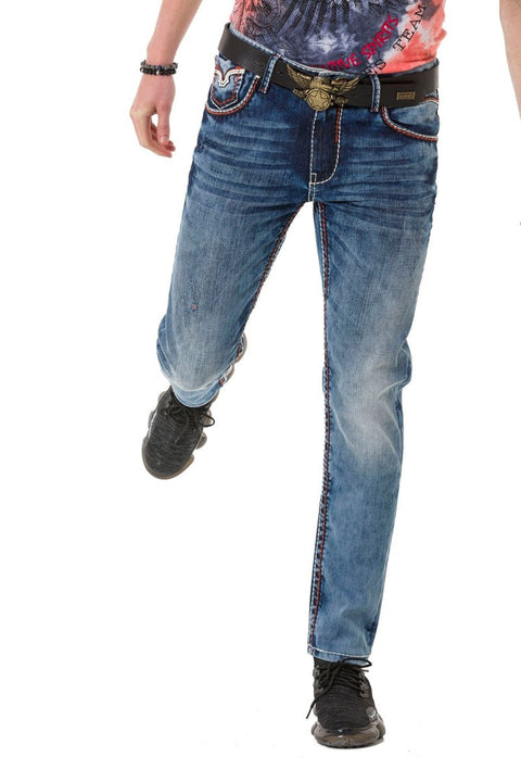 CD729 Basic Men's Jean Trousers with Pocket Embroidery Detail