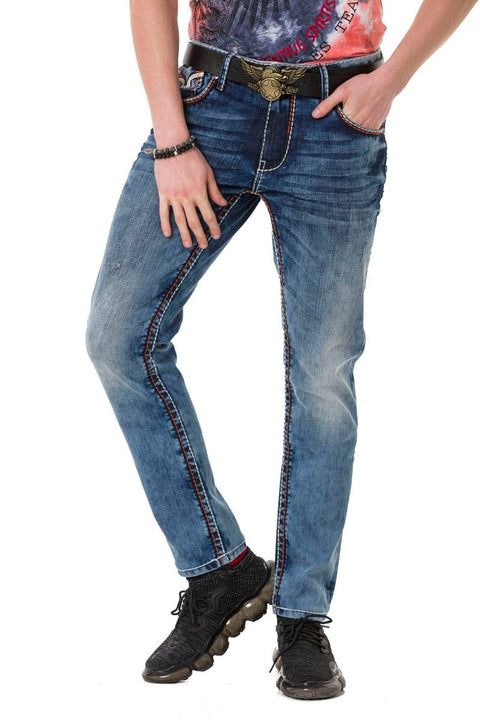 CD729 Basic Men's Jean Trousers with Pocket Embroidery Detail