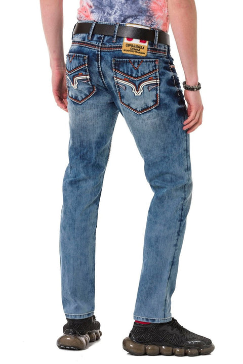 CD729 Basic Men's Jean Trousers with Pocket Embroidery Detail