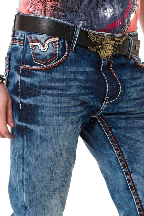 CD729 Basic Men's Jean Trousers with Pocket Embroidery Detail