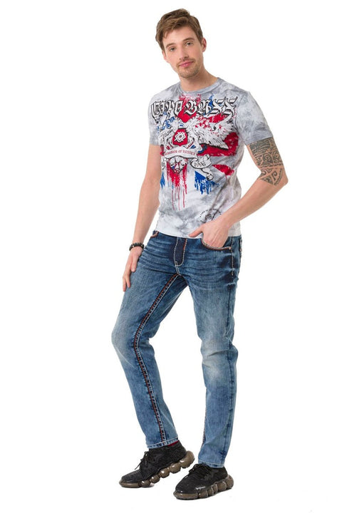 CD729 Basic Men's Jean Trousers with Pocket Embroidery Detail