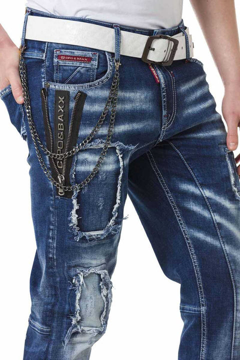 CD782 Ripped Patched Men's Jean Trousers