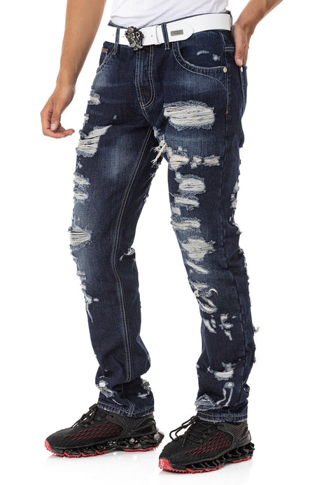 CD843 Ripped Detailed Loose Cut Design Men's Jean Trousers