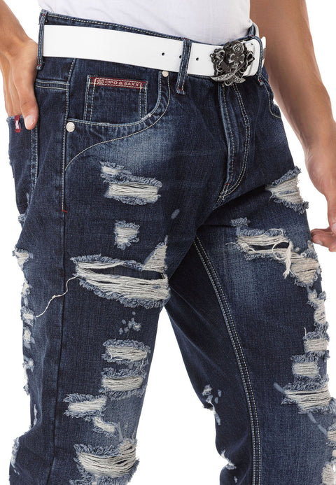 CD843 Ripped Detailed Loose Cut Design Men's Jean Trousers