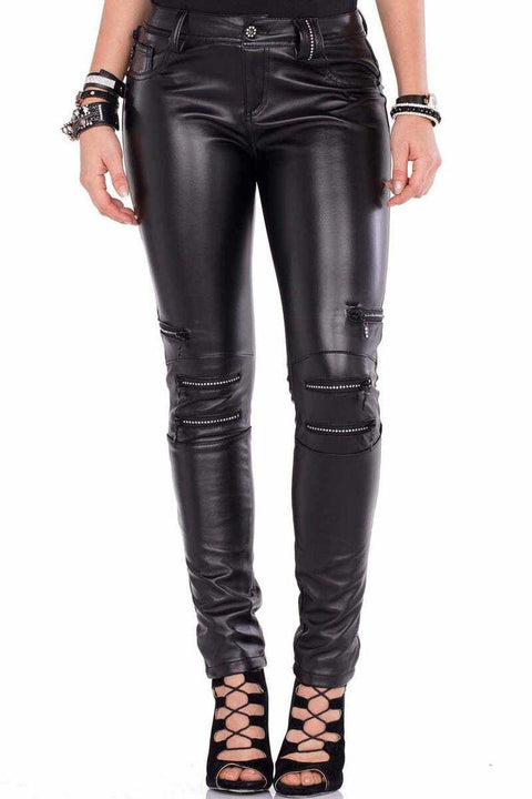 WD350 Black Color Leather Women's Trousers
