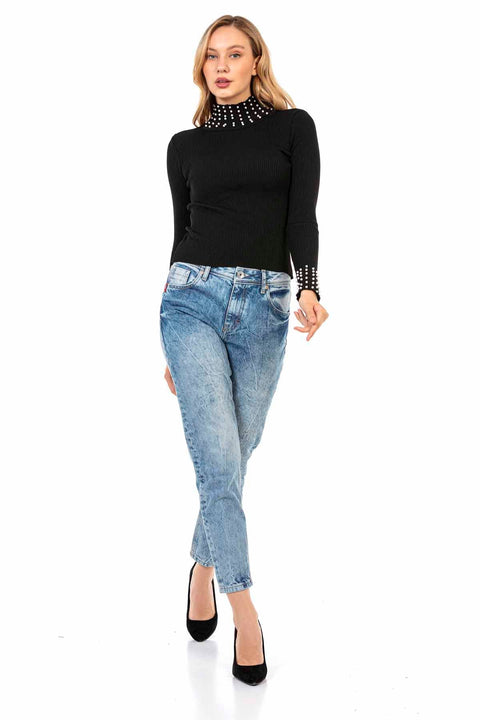 WP208 Women's turtleneck with fashionable pearls