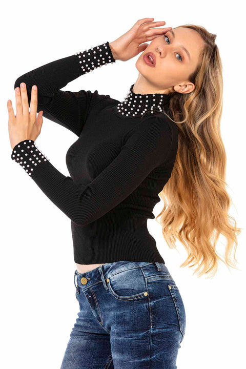 WP208 Women's turtleneck with fashionable pearls