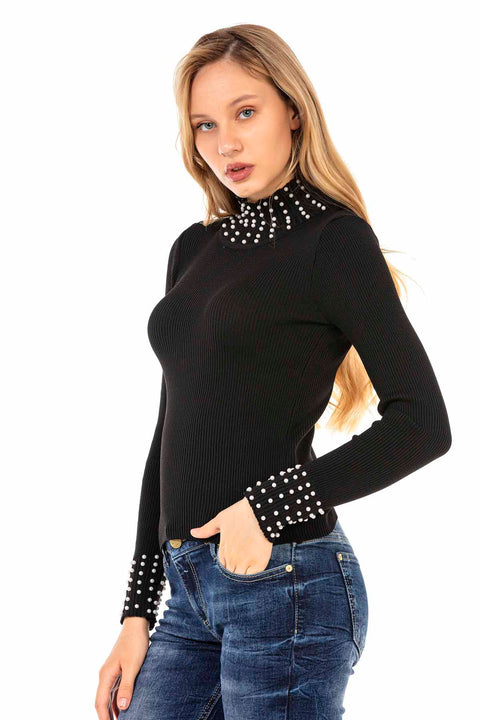 WP208 Women's turtleneck with fashionable pearls