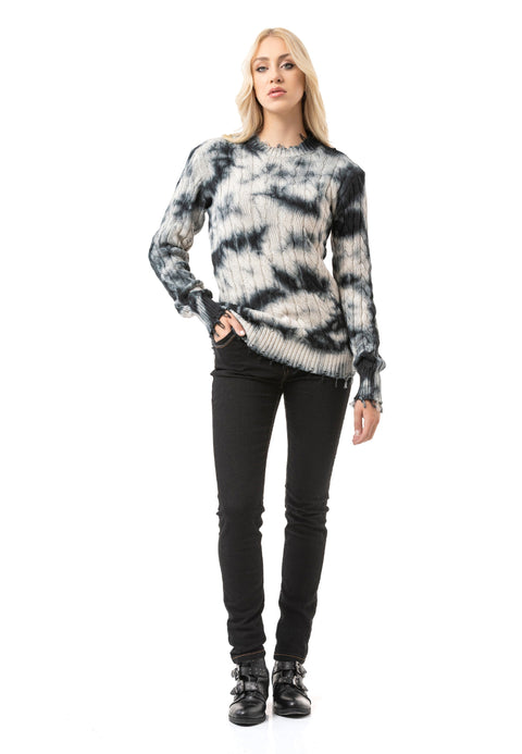 WP268 Women’s Knitted Sweater – Sweater with Tie-Dye Pattern & Ribbed Texture | Modern Casual Look for Everyday & Streetwear