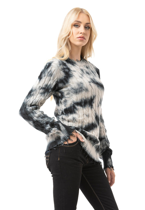 WP268 Women’s Knitted Sweater – Sweater with Tie-Dye Pattern & Ribbed Texture | Modern Casual Look for Everyday & Streetwear