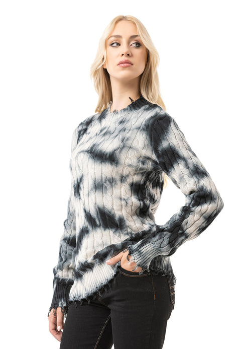 WP268 Women’s Knitted Sweater – Sweater with Tie-Dye Pattern & Ribbed Texture | Modern Casual Look for Everyday & Streetwear